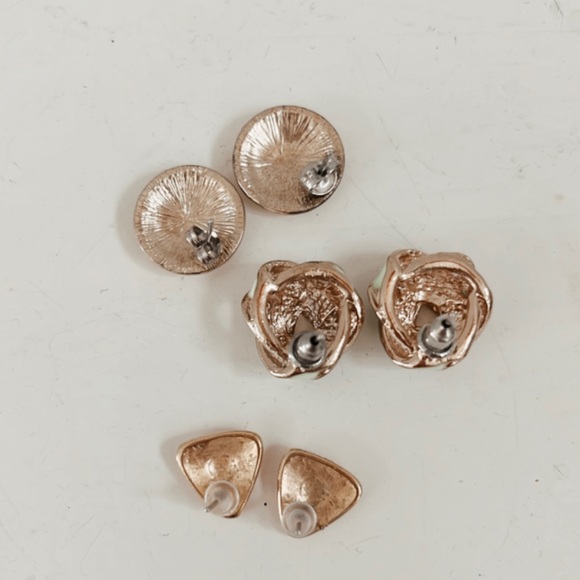 Vintage Enamel Gold Statement Earrings Knot Braided Geometric Stud Pink Green - Picture 5 of 8